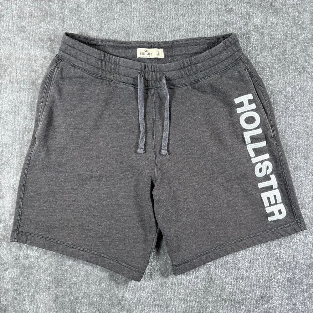 Hollister Sweat Shorts Men's Small Gray Fleece Lounge Logo Spellout
